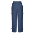 thumbnail image 6 of IVEYRTF Women Solid Color Bow Tie Drawstring Elastic Waist Casual Pants Soft Stretchy Comfortable Workout Yoga Athletic Trousers Long Length(Navy,M), 6 of 8