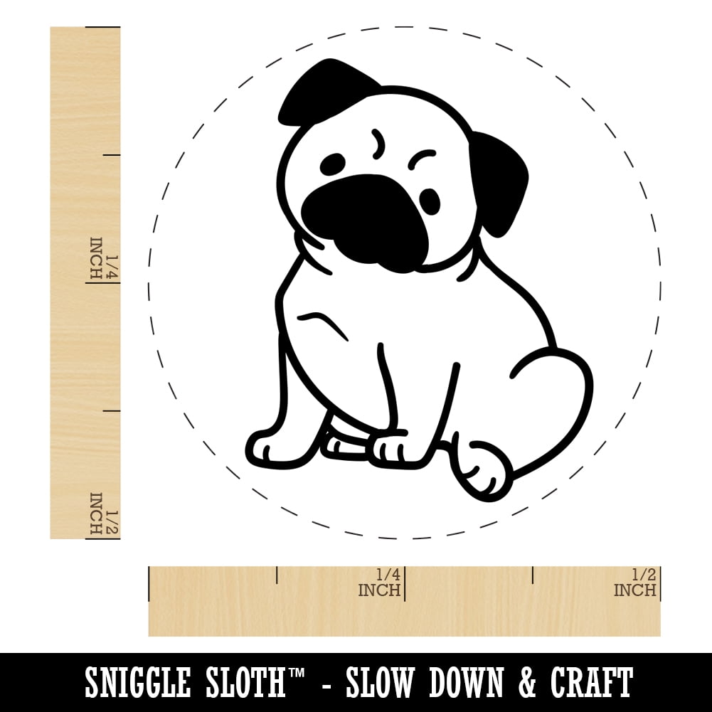 Pug Sitting Dog Self-Inking Rubber Stamp Ink Stamper - Brown Ink - Mini 1/2 Inch