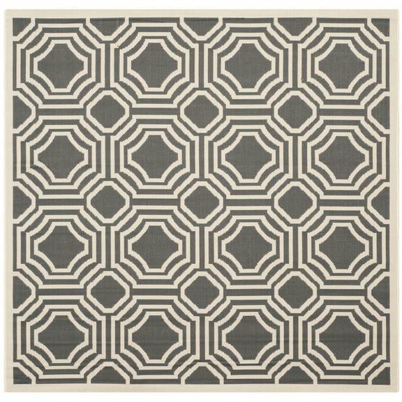Safavieh Courtyard Brooklyn Geometric Indoor/Outdoor Area Rug, Anthracite/Beige, 5'3" x 5'3" Square