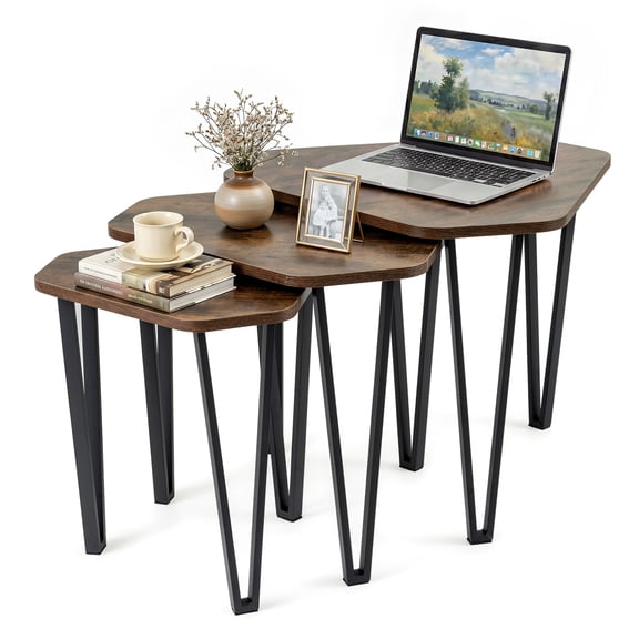 Costway Nesting Coffee Tables Set of 3, Industrial Stacking End Table with Rounded Corners