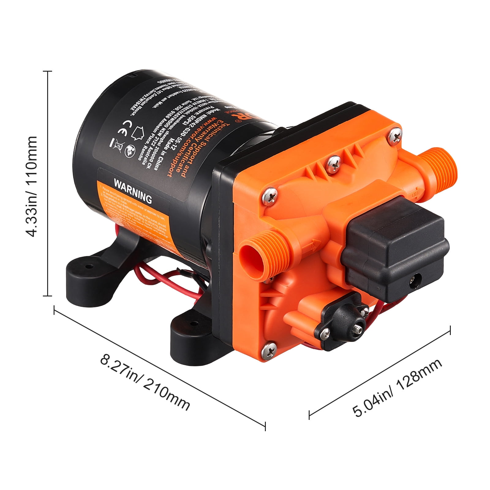 VEVOR 12V Diaphragm Pump, 3 GPM (11.36 L/min), 4-Chamber 12 Volt DC Water Pump with Automatic Pressure Switch 40-100 PSI Adjustable, 55 PSI, 1/2'' MNPT Port, for RV Yacht Food Truck Camper Marine