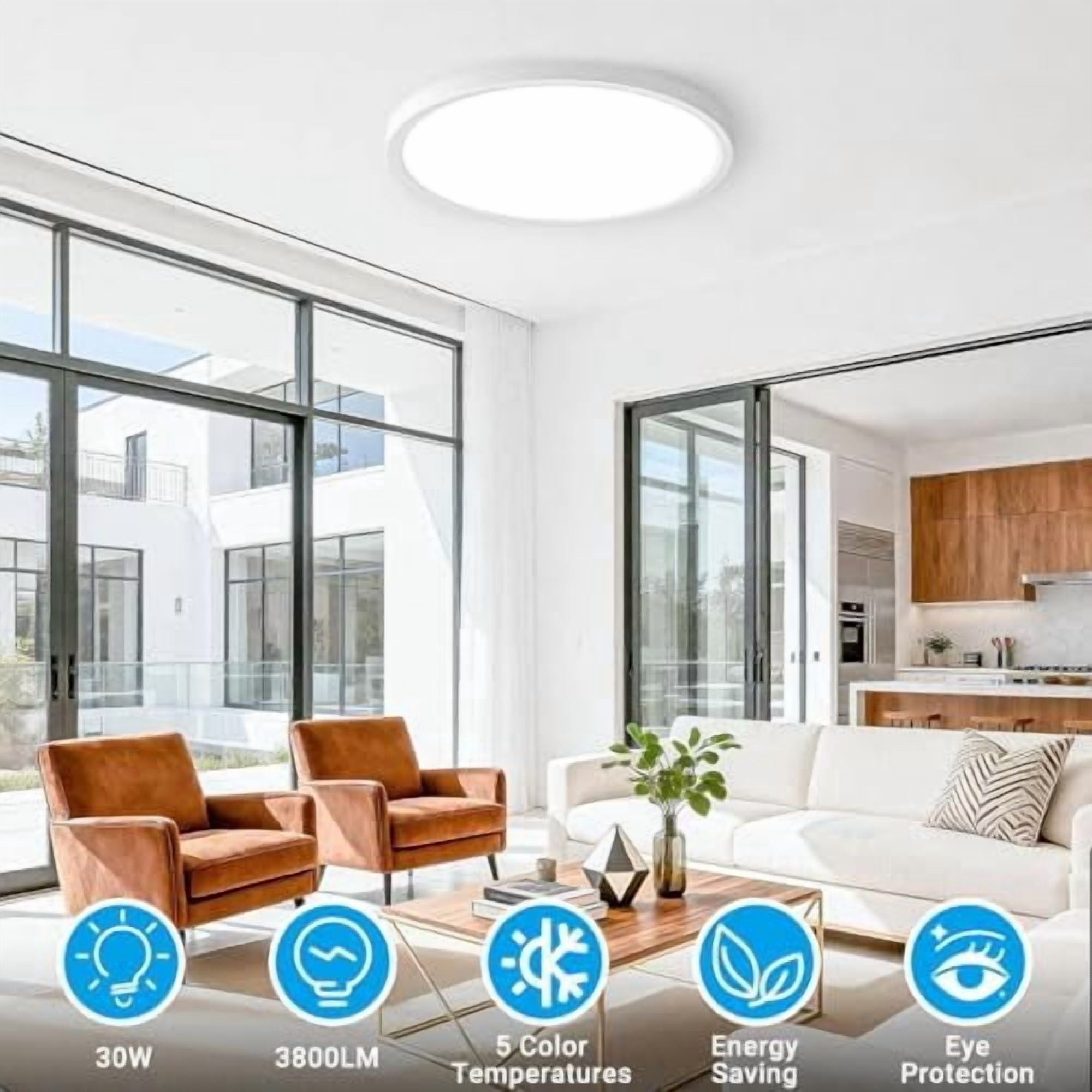 LED Flush Mount Ceiling Light, 15 Inch 30W 5CCT (3000K-6500K), 3800LM White Round Light for Kitchen Porch Hallway Bedroom Bathroom Closet – 1 Pack