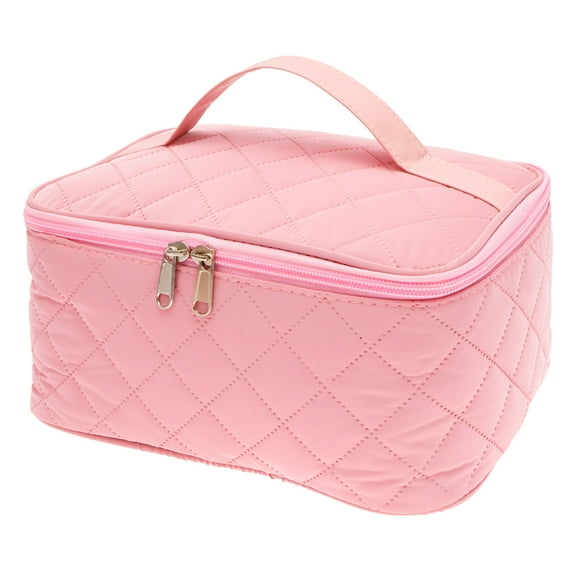 LINFANG Travel Makeup Bag Large Capacity Portable Cosmetic Organizer Bag Polyester Women Toiletry Case with Divider and Handle for Home Travel Suitcase