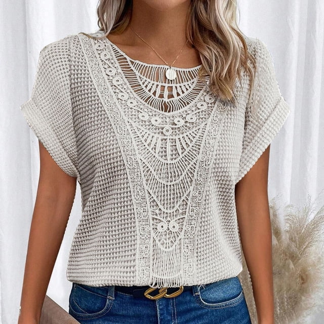 MKLEKYY Camiseta Camisetas Casuales De Moda Para Mujer, Camisetas De Cuello Redondo, Camisetas Holgadas Casuales De Manga Corta De Verano Talla M