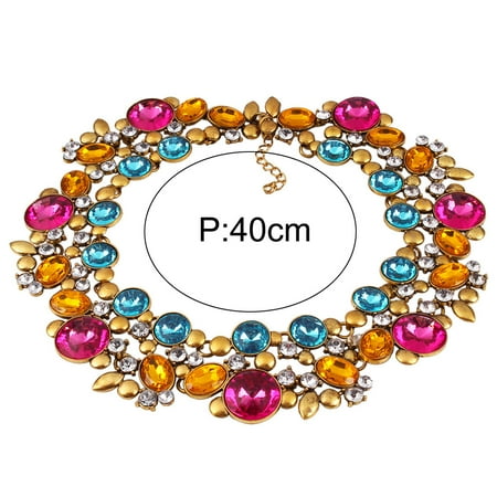 - XY Fancy Luxury Drop Oval Rhinestone Bling Sparking Gold Tone Chain Bib Choker Necklace