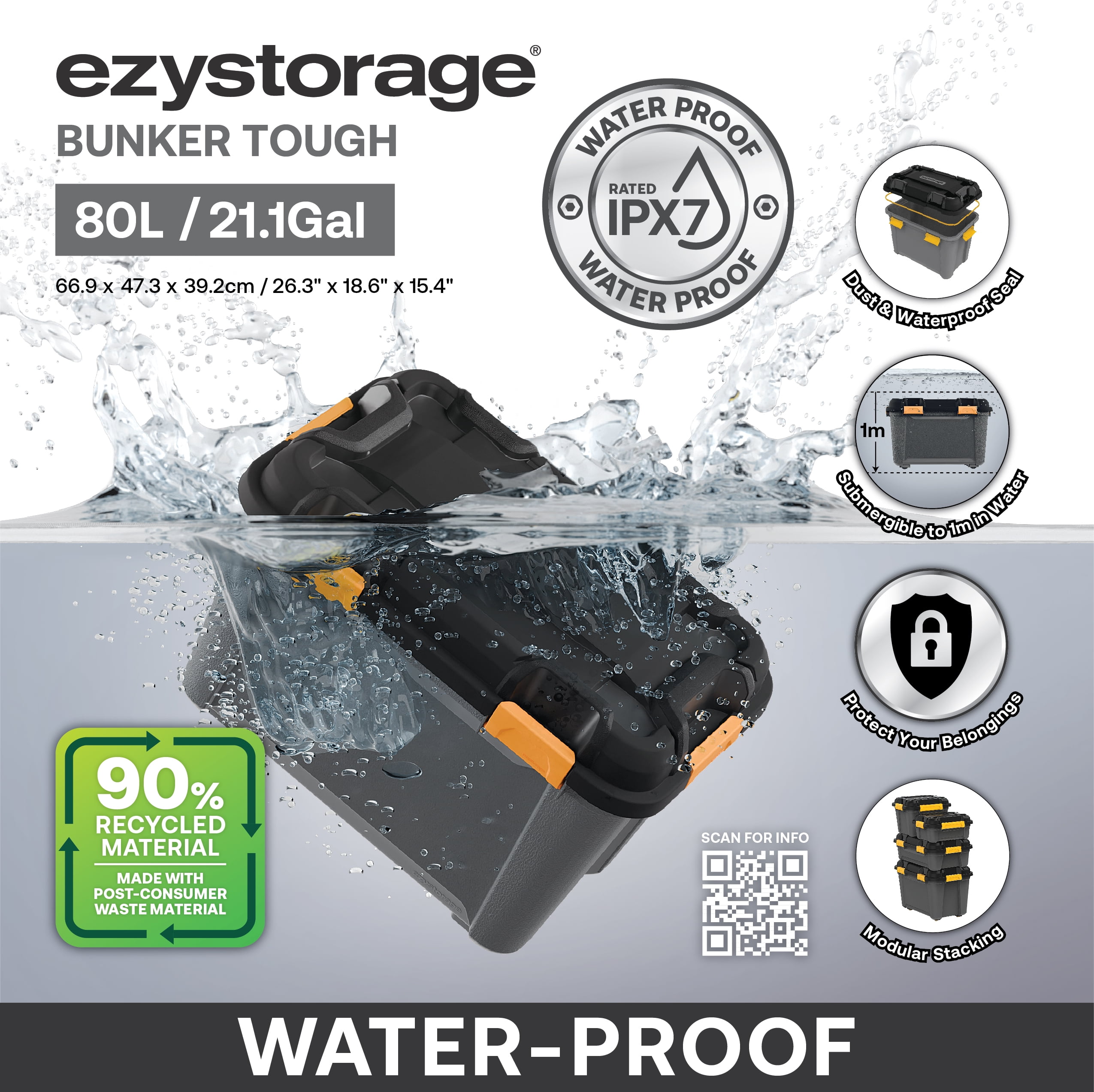 6 Pack - Ezy Storage 80L Bunker Tough Storage Tub