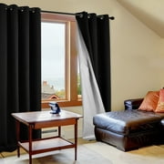 Deconovo Blackout Curtains with Silver Lining Back for Living Room 52x63 inch Black Set of 2 Panels
