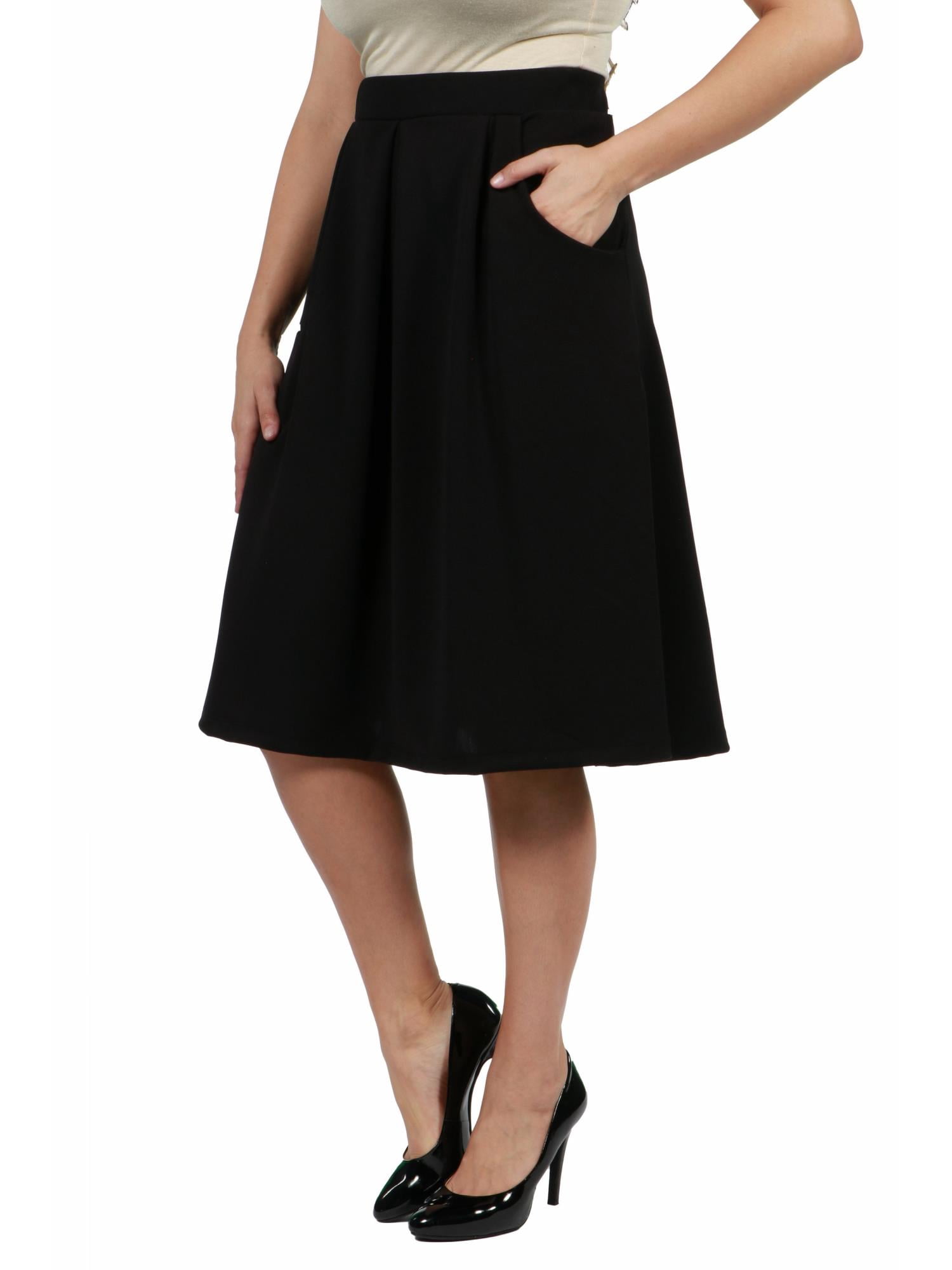 24/7 Comfort Apparel Women's Plus Size Classic Knee Length Black Skirt With Pockets