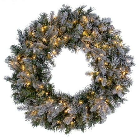 Vickerman 30 Frosted Douglas Fir Artificial Pre-Lit Wreath Warm White 3mm LED Wide Angle Lights.