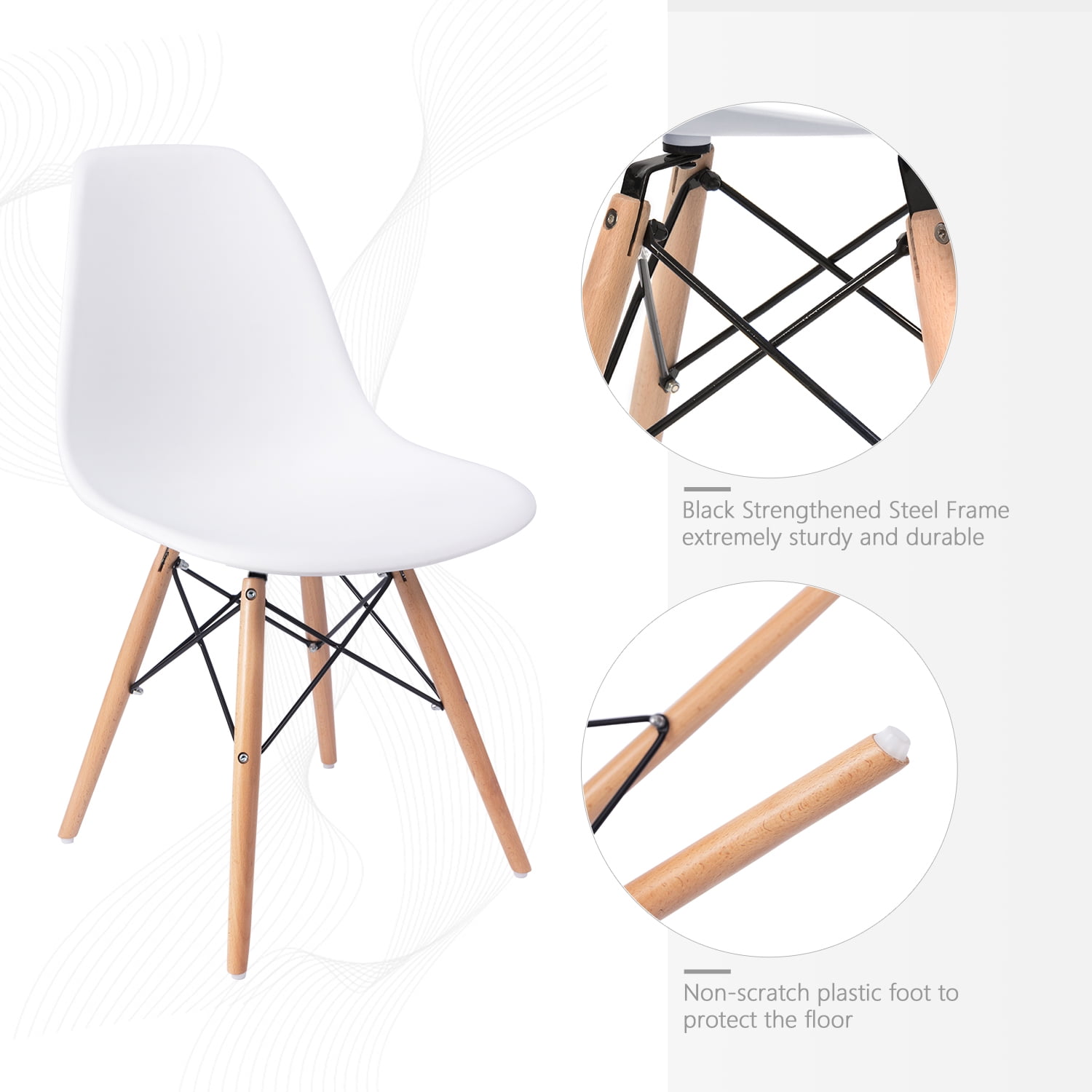 Lacoo Dining Chairs Pre Assembled Modern Style DSW Chair Classic Shell Armless Indoor Kitchen Dining Living Room Side Chairs Set of 4 (White)
