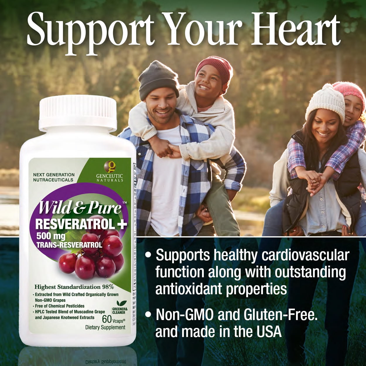 Genceutic Naturals Wild & Pure™, Resveratrol+, 60 Vegetarian Capsules