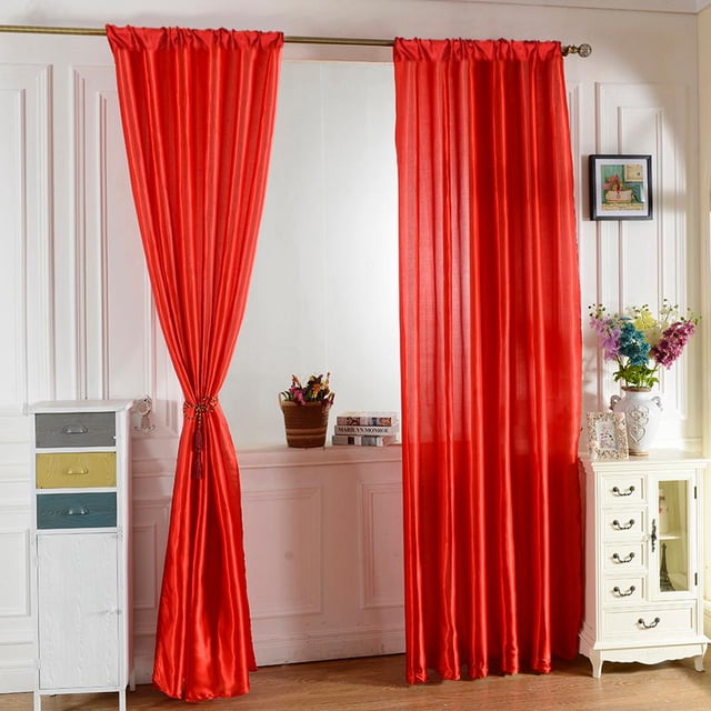 Color sólido satinado tul puerta ventana cortina habitación balcón media cortina opaca Hugtrwg Para estrenar