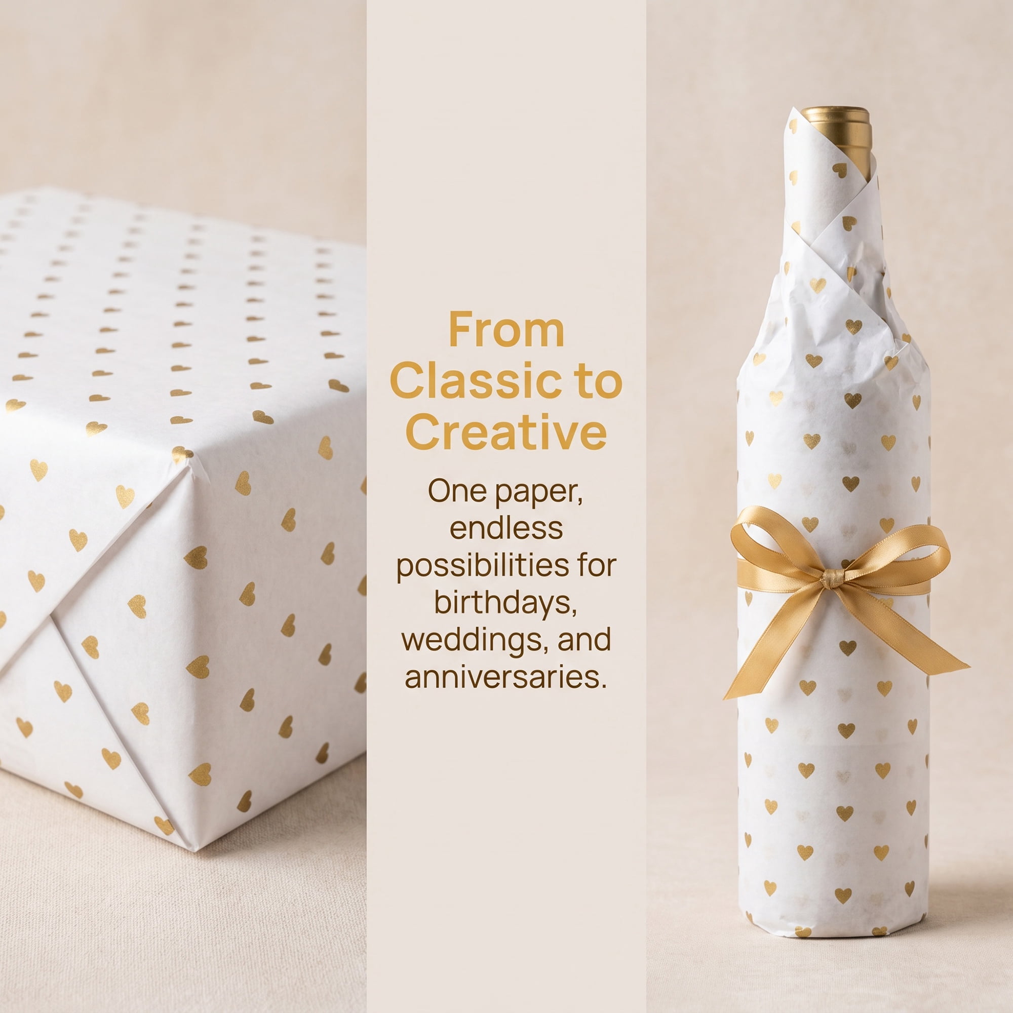 Unique Bargains 20Pcs Heart Pattern Gift Wrapping Paper White Gold 27.6" x 19.7"