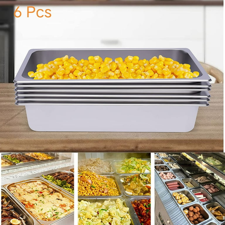 6-Piece Stainless Steel Steam Table Pan Set - 11.6Qt Full Size Hotel Pans With Lids