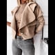 thumbnail image 5 of Chaqueta Corta de Larga con Solapa para Mujer, Otoño-Invierno, Color Liso, con Botones de Piel de Ciervo Caqui L, 5 of 7