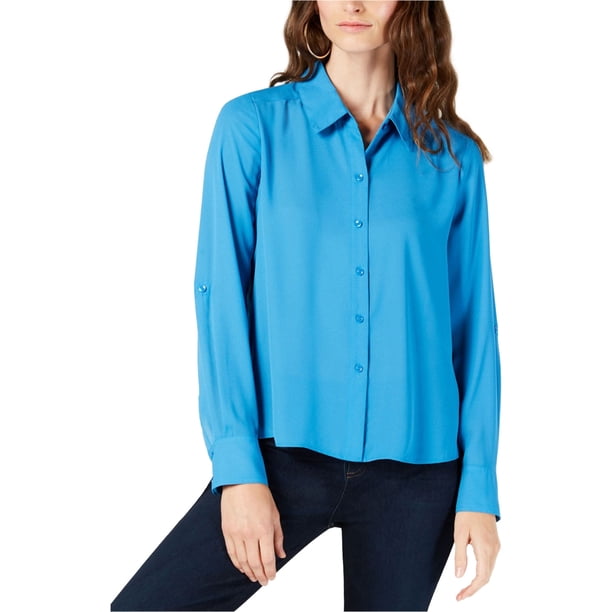 INC Womens Solid Button Up Shirt, Azul, XX-Large I-N-C Camisa con botones