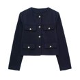 thumbnail image 1 of Veste Basique pour Femmes Automne/hiver 2025, Col Rond Vintage, Bouton Doré, Poche Rabattable, Manteau Court Bleu Marine TP, 1 of 6