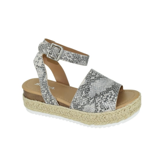 Soda Women Wedge Sandals Open Toe Ankle Strap Flatform Espadrilles Trim Platform TOPIC-S Beige Python 6
