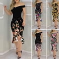 thumbnail image 1 of CNKOO Summer Formal Dress Floral Printed Off Shoulder Irregular Split Ruffles Bodycon Dress for Wedding Party Banquet, 1 of 13