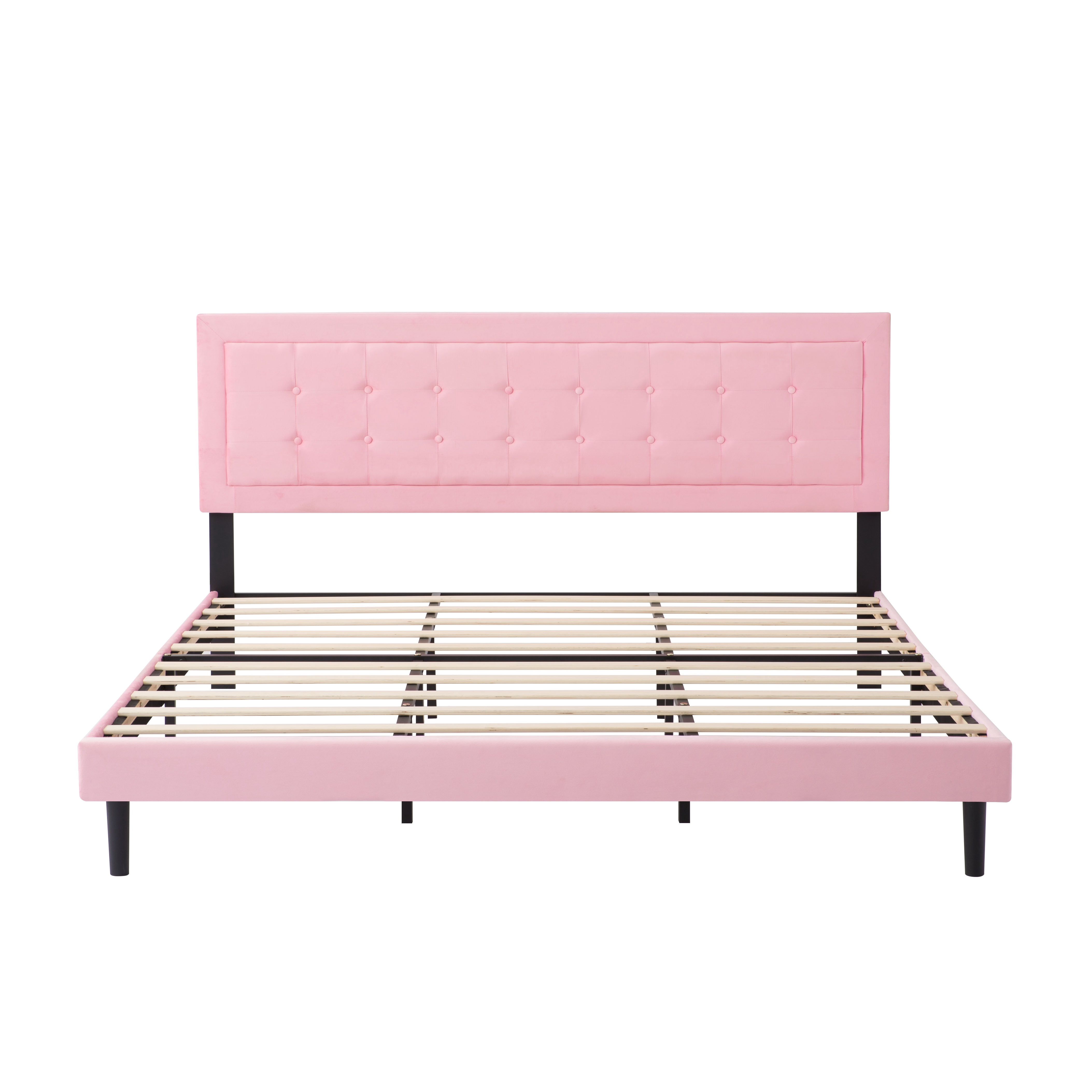 King Size Tufted Upholstered Platform Bed Frame with Solid Wood Slat Support, No Box Spring Needed Easy 30-Min Assembly Bedroom Bed Base