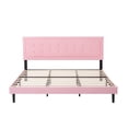thumbnail image 5 of Gewnee King Size Bed Frame with Sturdy Wood Slats & Center Leg,No Box Spring Needed,Upholstered Headboard,High Under-Bed Clearance.Pink, 5 of 13