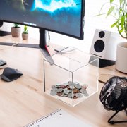 UPOUART Clear Transparent Cube Bank for Secure Money Saving and Cash Storage, Clear Plastic Box