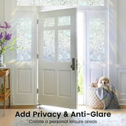 rabbitgoo Window Privacy Film, Decorative Frosted Glass Removable Sticker, Stained Decals, Static Cling Vinyl Covering, Blooming Flowers 17.5 x 78.7 inches