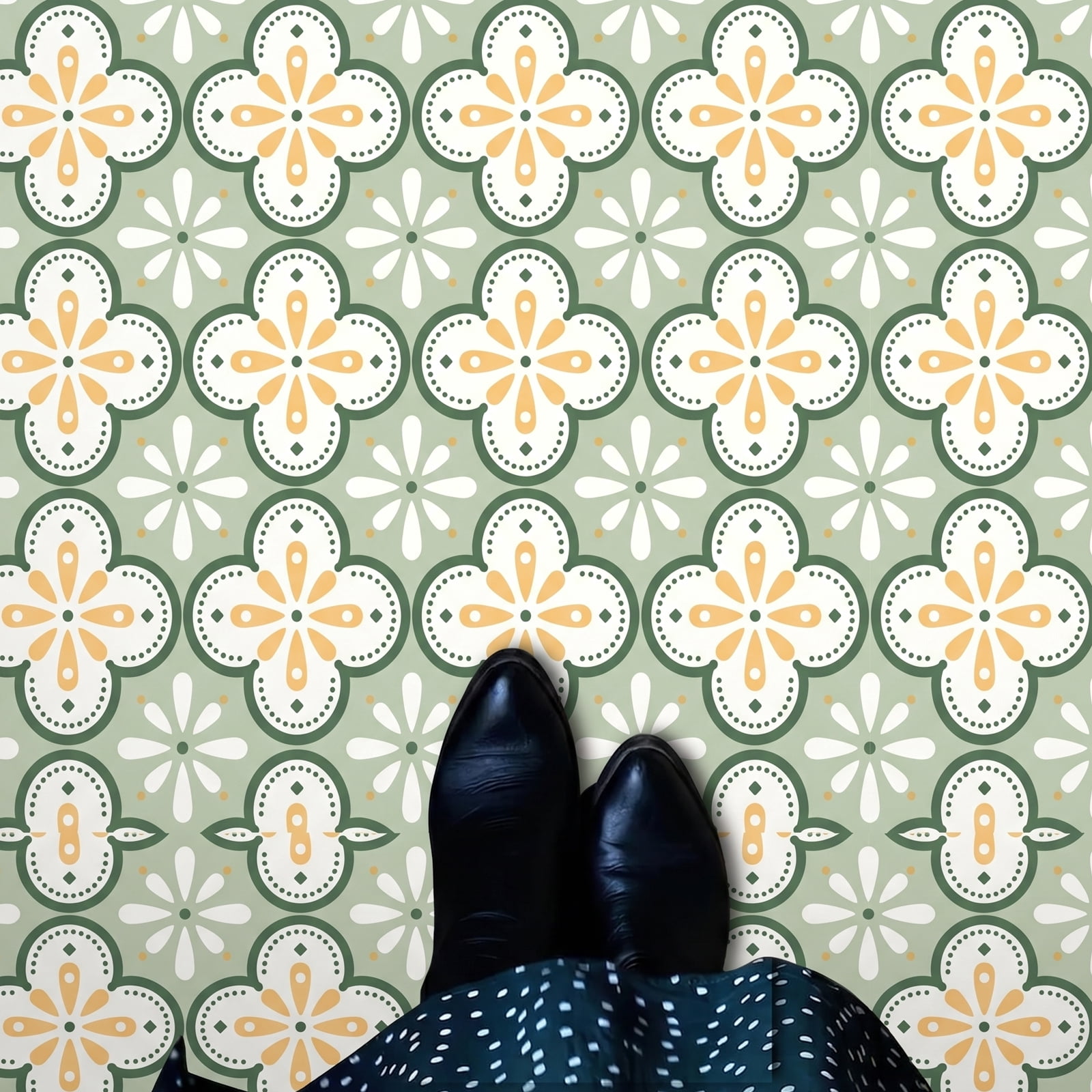 DEWOO Peel and Stick Floor Tile, Peel and Stick Flooring Self Adhesive, Waterproof Vinyl Flooring Suitable for Bathroom, Kitchen, Light Green(12 x 12 In, 10PCS)