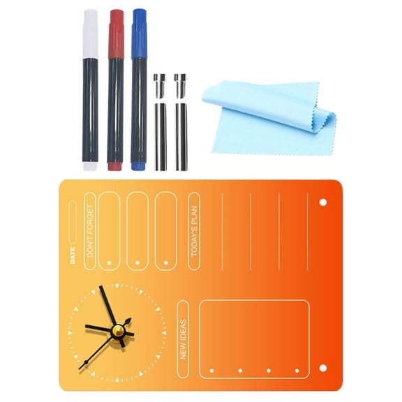ADDHAT 1Set Acrylic White Board with Clock Multi Function Desk Memo Planner