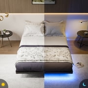 Kbun Full Floating Bed Frame with Smart LED Lights and Charging Station, Heavy Duty Metal Platform Bed Frame, Noise-Free, Under-Bed Storage, No Box Spring Needed