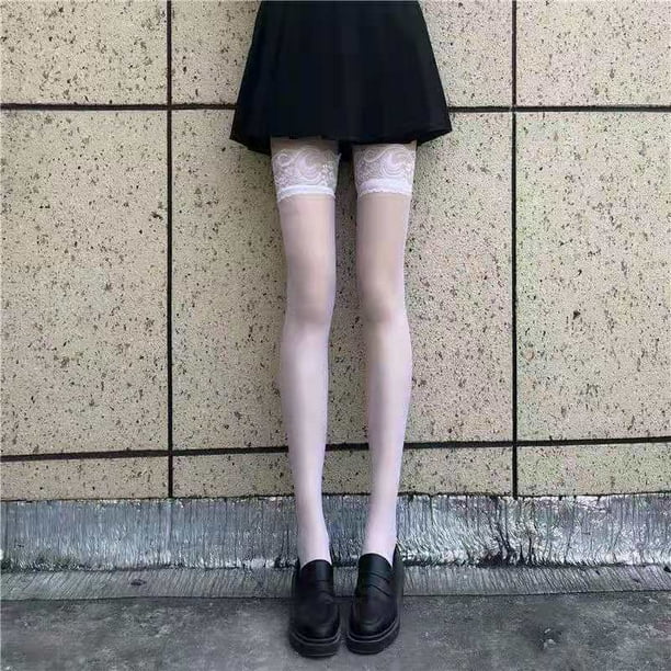 Lolita pantimedias de encaje blanco mujer japonesa linda sección delgada verano lolita piernas hermosas flor calcetines de seda blanca medias de encaje blanco talla única XianweiShao 1327533019798