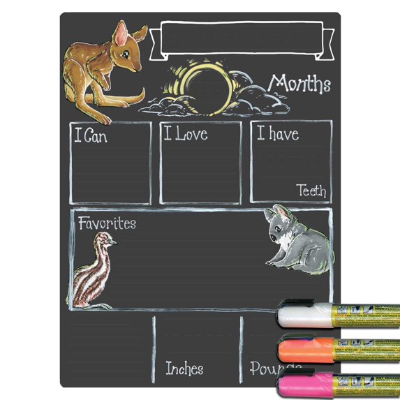 Cohas Outback Theme Baby Milestone Chalkboard, 9 by 12 inches, 3 Bright Markers