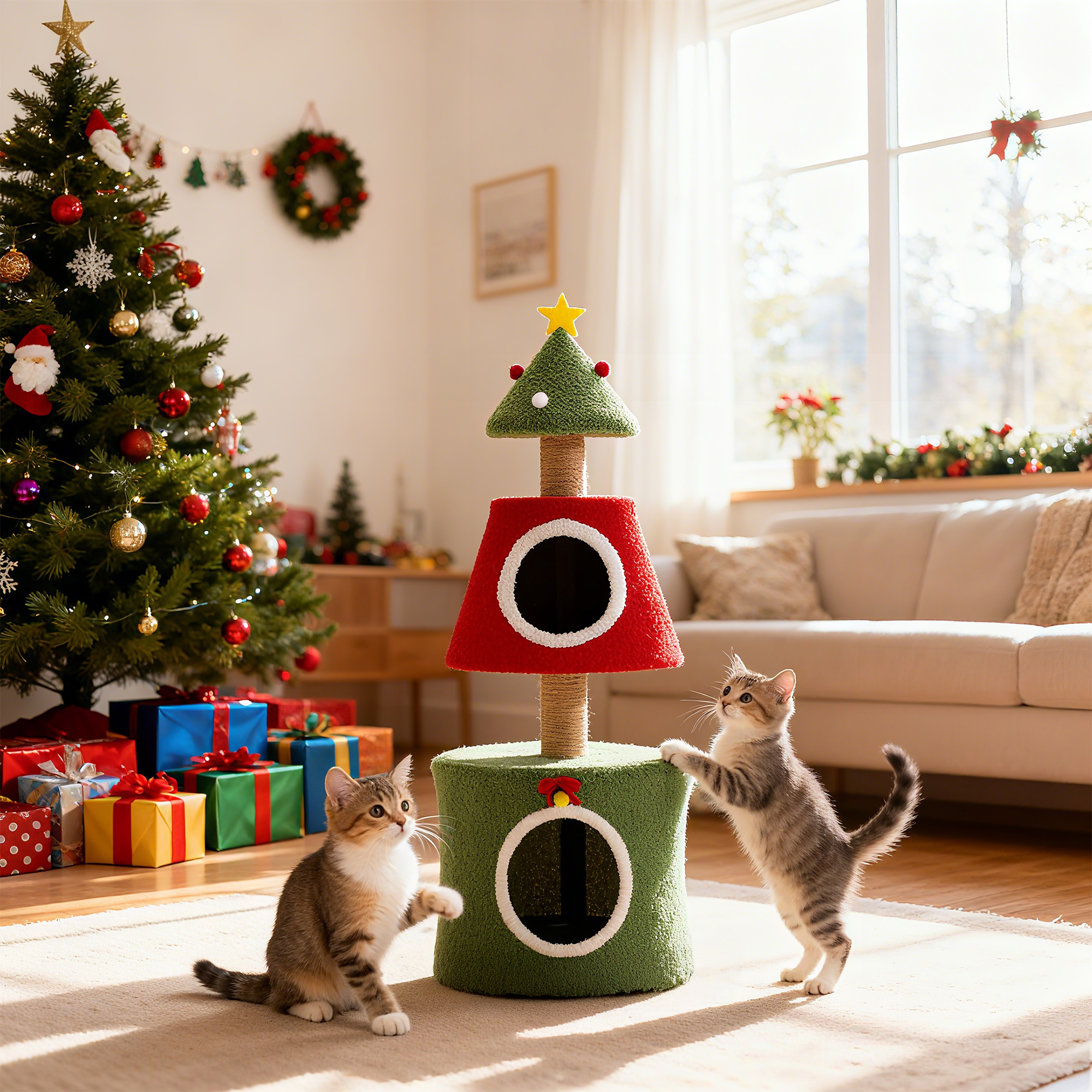 PERIMIDOME 40'' Cat Tree Tower with Scratching Post,Cat Condo for Indoor Cats,Christmas Tree Shaped