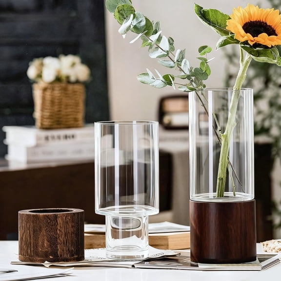 8-Inch Clear Glass Vase – Wide Mouth Centerpiece for Fresh Flowers, Modern Minimalist Home Decor, Dining Table, Living Room, Office Desk