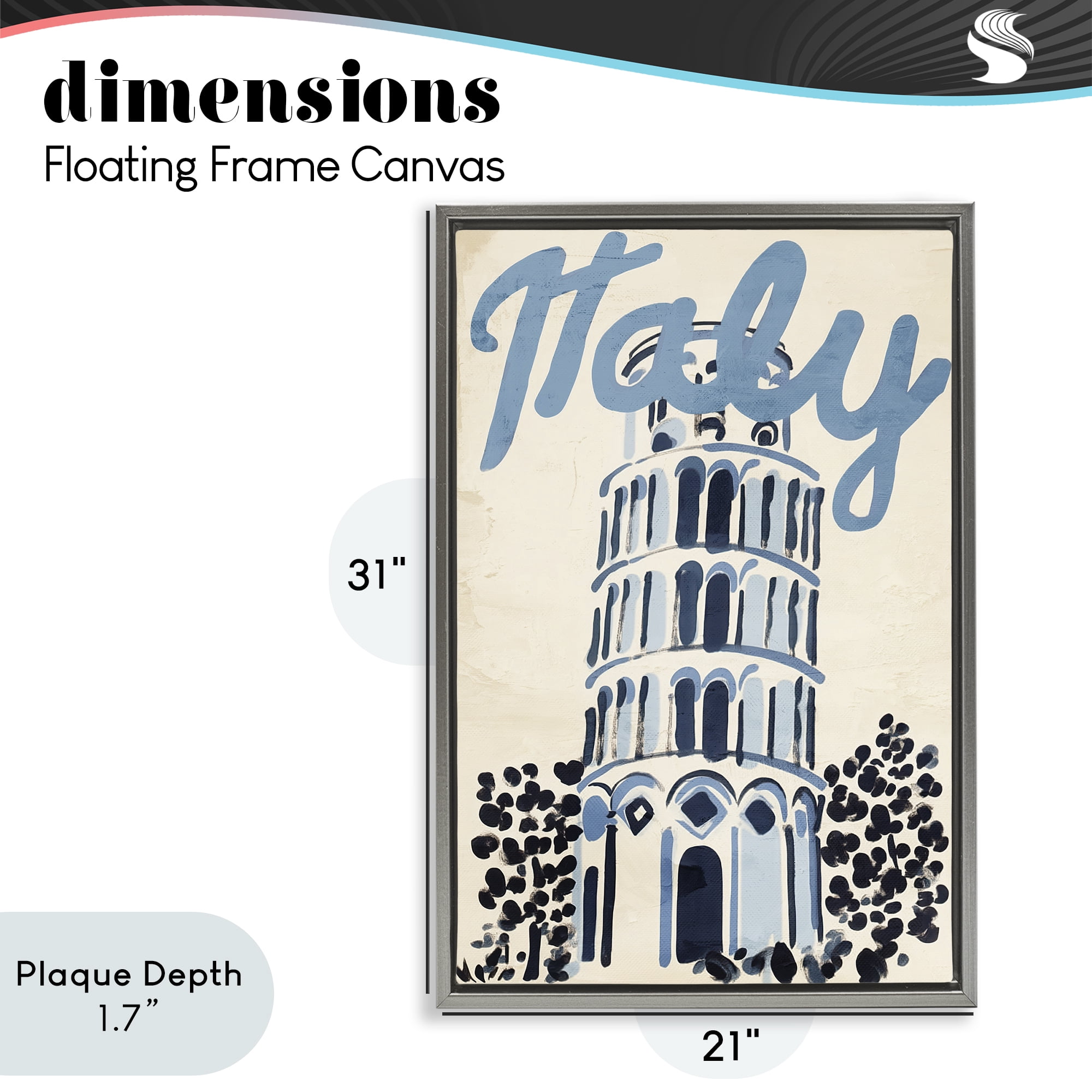 Stupell Industries Blue & Beige Italy Travel Gray Framed Floater Canvas Wall Art, design by Annabelle Hall