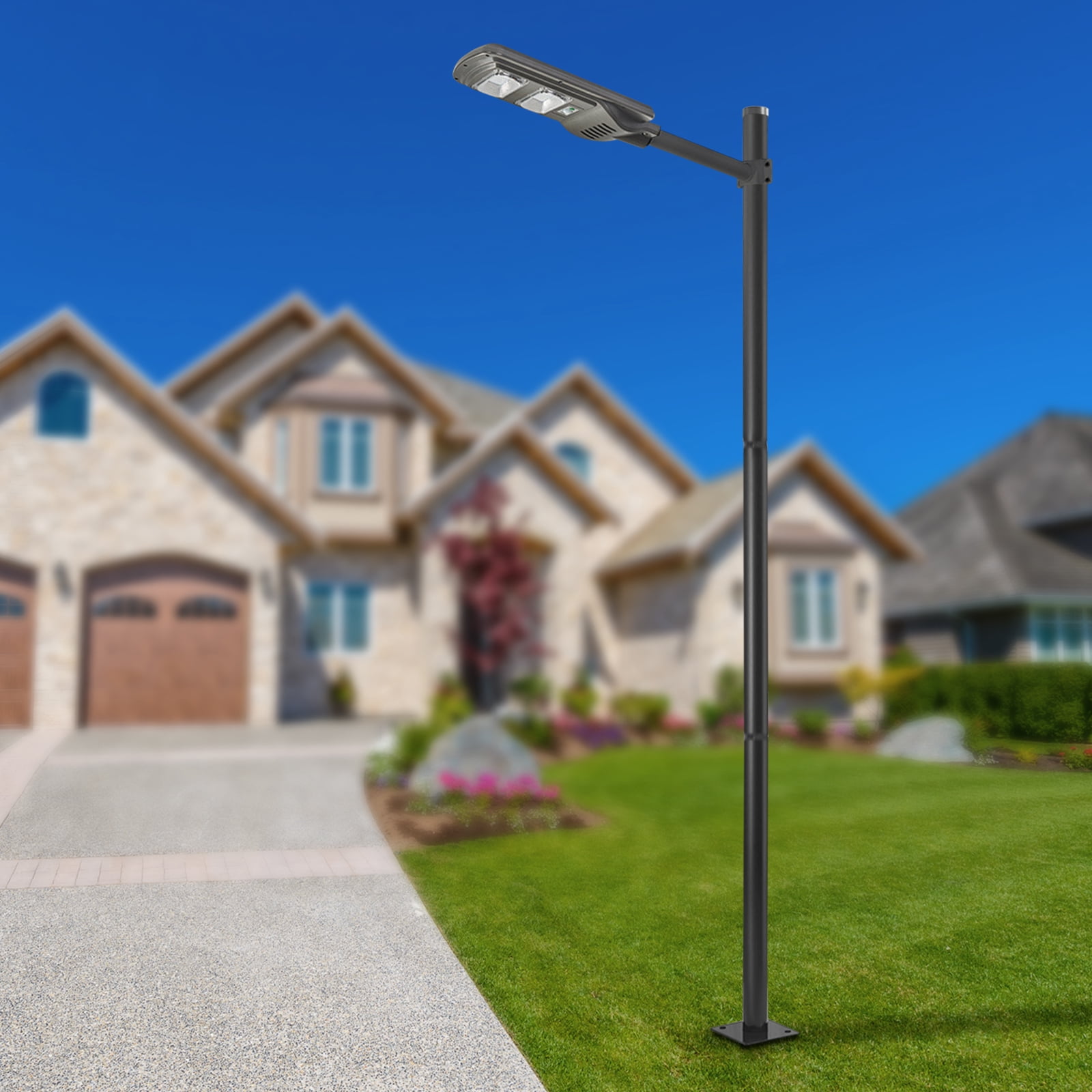9.51ft Street Light Pole, Portable Outdoor Light Pole Street Lamp Post, Screwless Connection Light Post with Ground Cage (76mm Pipe Diameter)