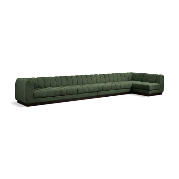 Meridian Furniture Quinn 7-Piece L-Shaped Fabric Modular Sectional in Green