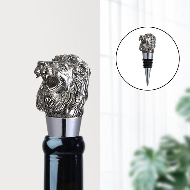 Decoración de tapón de botella de vino de , tapón universal, accesorios de sellado , utensilios de bar de aleación de zinc , Lion Stopper Plata Soledad Tapón de botella de vino