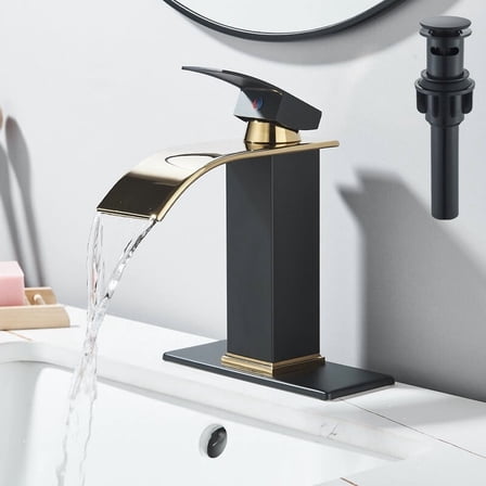 Black Gold Waterfall Bathroom Sink Faucet Basin Vanity Mixer Tap W/ Cover&Drain