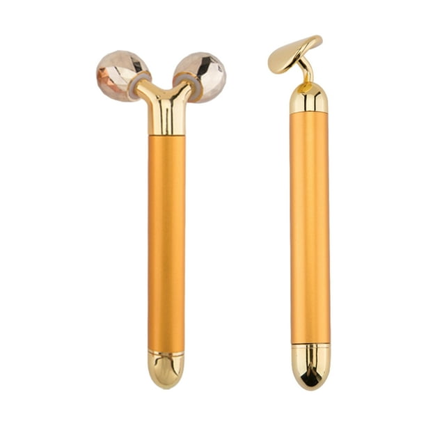 Masajeador facial eléctrico 2 en 1 de oro rosa de 24 quilates, rodillo 3D y rodillo facial con forma de media luna, kit para brazos, ojos y nariz, herramientas para el cuidado de la piel.