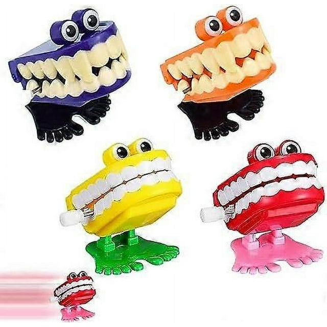 4 PCS Chattering Teeth Wind Up Toys for Kids, Funny Jumping Tooth Walking Toys for Halloween Party Favors Trick and Treat Goody Bag Filler
