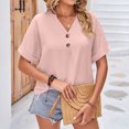 thumbnail image 2 of Vedolay Shirts For Women Women's T-Shirt V Neck Summer Eyelet Petal Sleeve Casual Tops,Pink XL, 2 of 5