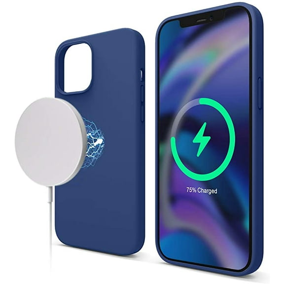 elago Magnetic Silicone Case Compatible with iPhone 12 Pro Max 6.7 Inch - Built-in Magnets, Compatible with All MagSafe Accessories (Navy Blue)