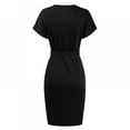 thumbnail image 4 of Basique V Cou Casual Robe à Manches Courtes Ceinturée Bureau Robe Couleur Unie Parti Mini Robes Slim Robe Bodycon, 4 of 9