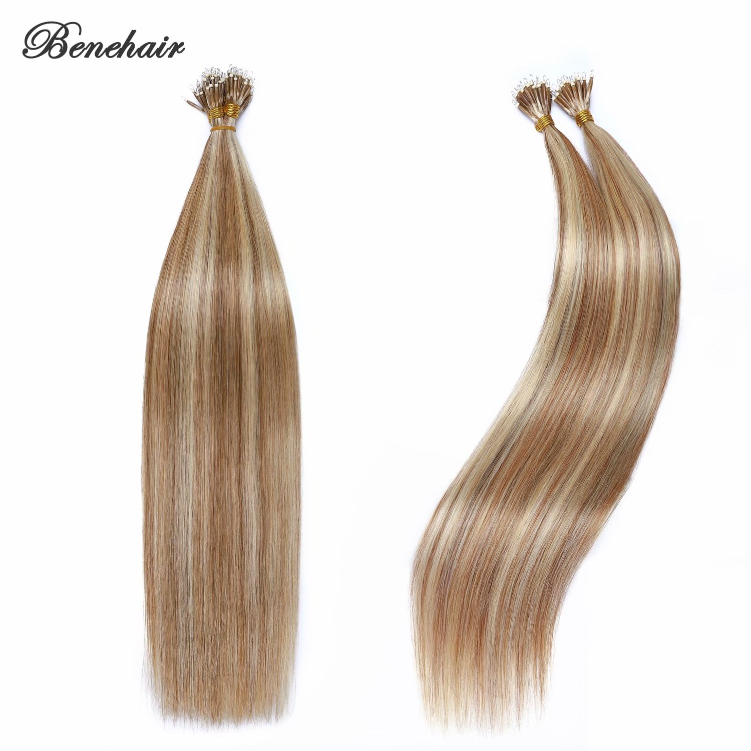 Benehair Human Hair Extensions Nano Ring I Tip Remy Hair Loop in Microlink Full Head Women Seamless Highlight Blonde 50g