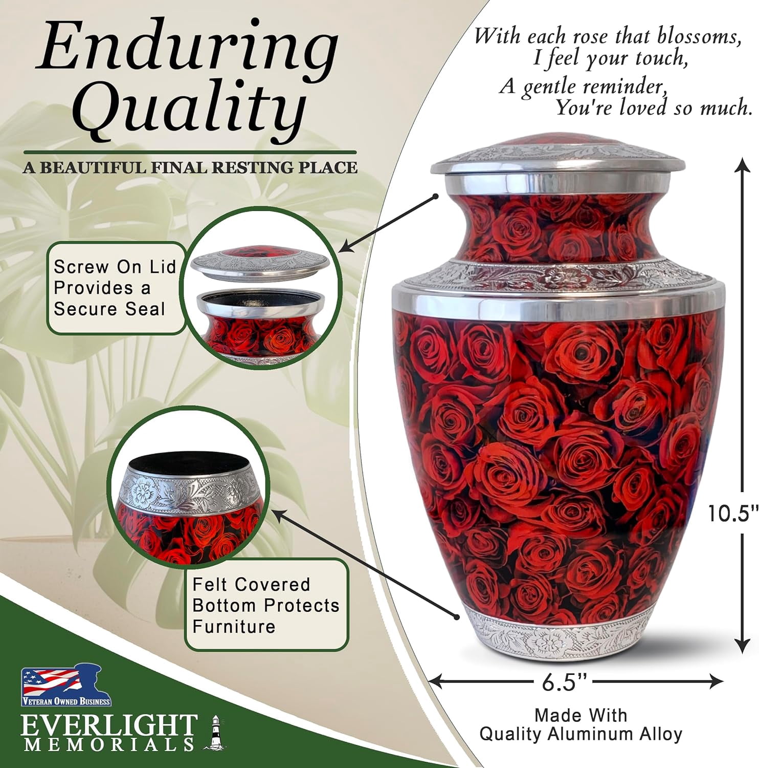 Red Roses Cremation Urn for Human Ashes – A Loving Tribute for an Adult Female – Memorial Urn for Mother, Daughter, Sister, or Wife – A Place for Her Memory to Bloom Every Day