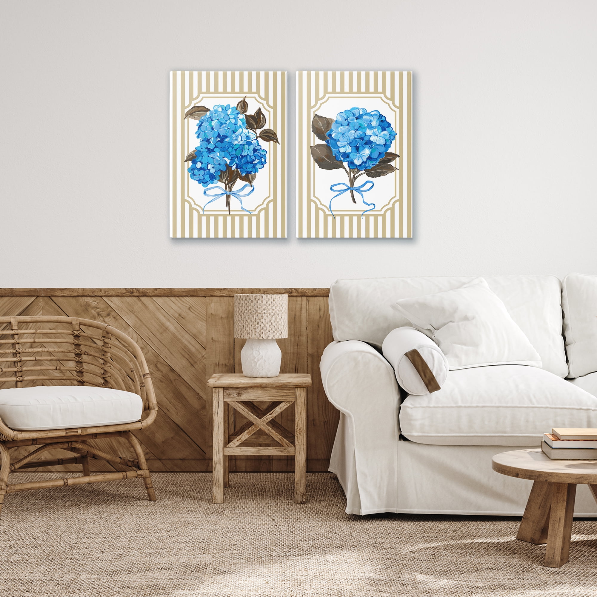 Hydrangea Bouquets with Bows 2 Piece Canvas Wall Art Set, design by Adonna Ebrahimi