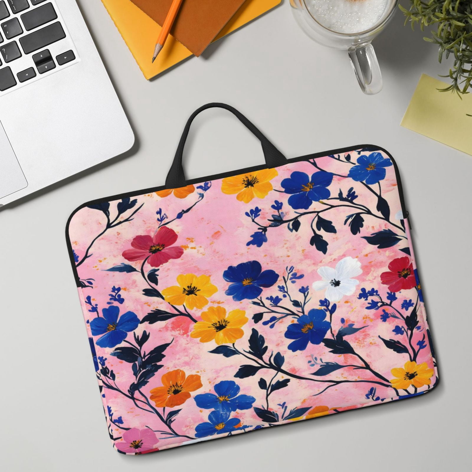 Laptop Sleeve Bag For Women Men 14inch Waterproof Durable Protective Computer Carrying Cover Handle Laptop Case Bag Flowers (3)