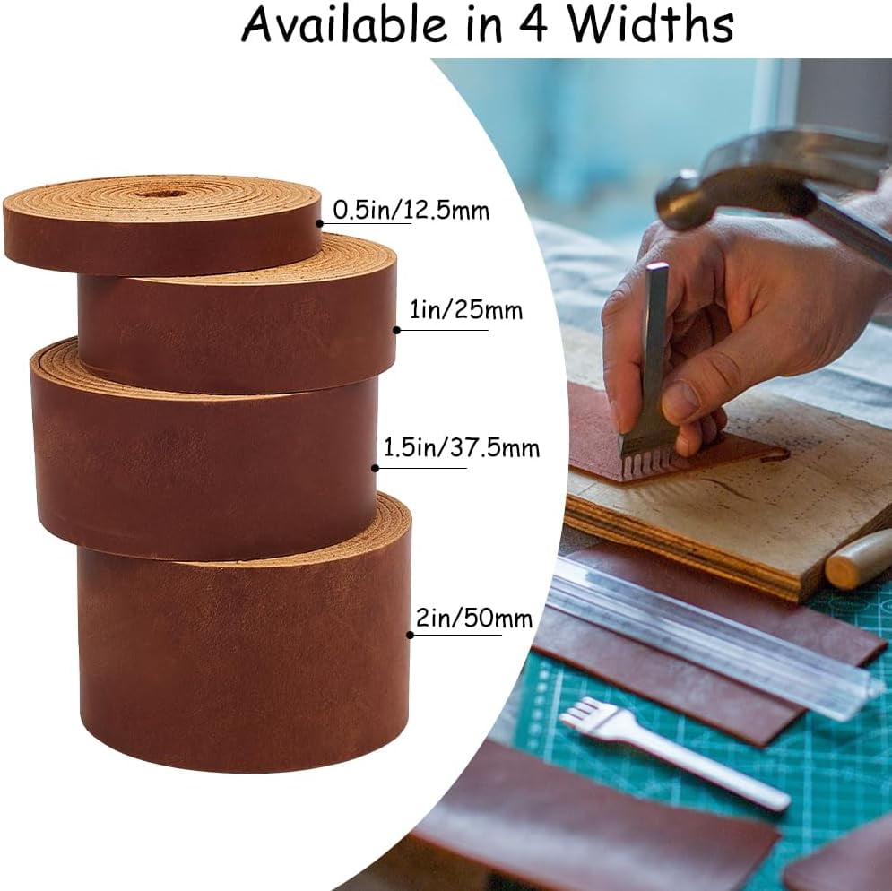 2 Inch Wide Crazy Horse Top Grain Leather Strap AB Grade 72 Inch Long Genuine Leather Strips 1.8mm Thick Saddle Brown Leather Cord Real Leather Flat String Tooling for Crafts DIY