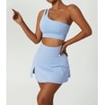 thumbnail image 2 of Women's Tennis Skirts Top Set Stretch High Waisted Golf Skorts Skirt One Shoulder Sports Bra Running Workout Activewear, 2 Piece M Blue, 2 of 8